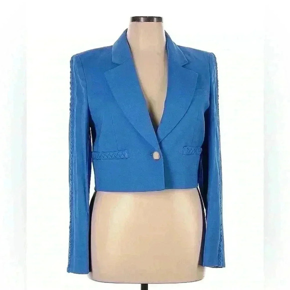 Veronica Beard Behren Blue Cropped Woven Braided Blazer Jacket 14 Shoulder Pads - Picture 12 of 15